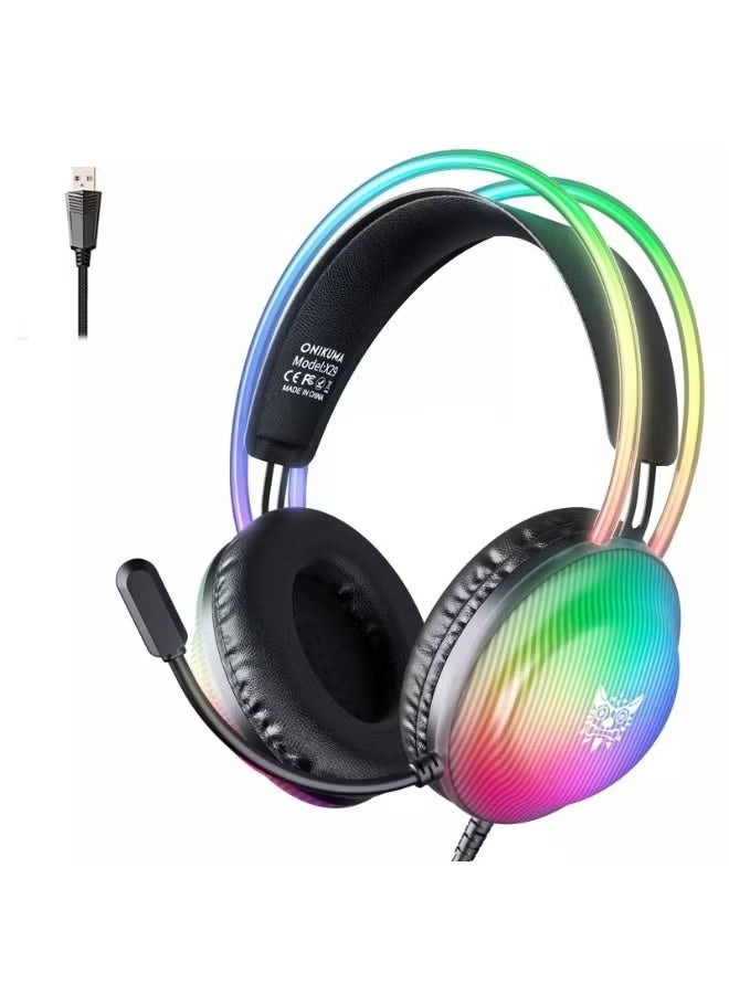 onikuma X29 RGB USB Wired Gaming Headset with 7.1 Surround Sound and Noise Cancelling Microphone, 50mm Stereo Drivers, Adjustable Headband and Comfortable Over-Ear Design for PC and Gaming Consoles - Image 1